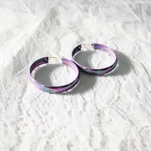 Violet Hoop Earrings, 80s Vintage Deadstock, Enamel Hoops - Picture 6 of 7